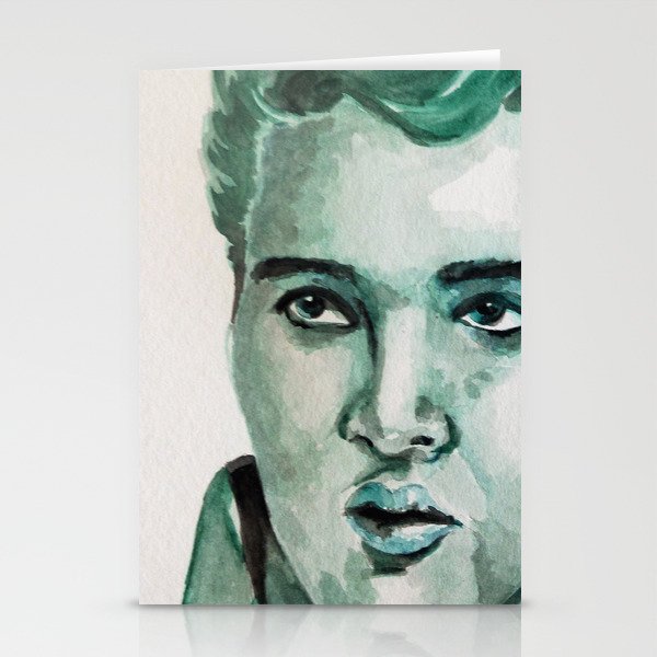 Elvis Pop Art Watercolor Portrait Painting Stationery Cards By