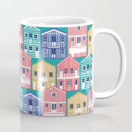 Colourful Portuguese houses // peacock teal background rob roy yellow mandy red electric blue and peacock teal Costa Nova inspired houses Mug
