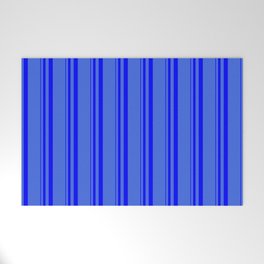 [ Thumbnail: Blue and Royal Blue Colored Stripes Pattern Welcome Mat ]