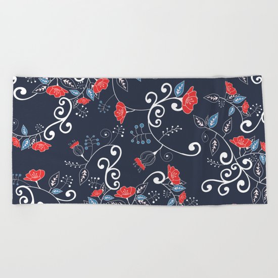 Floral Blue Beach Towel