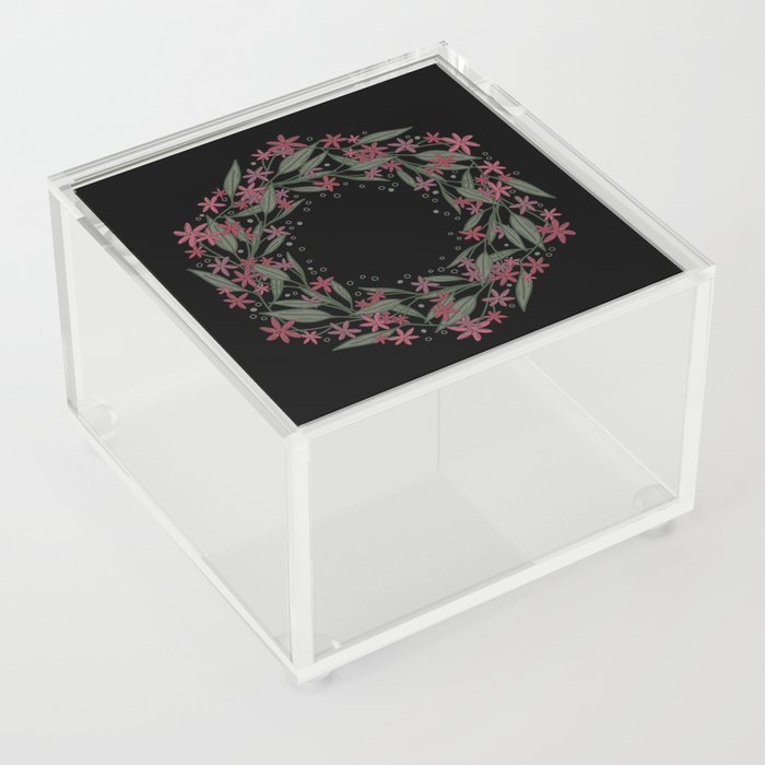 Blush pink floral branches on black background Acrylic Box