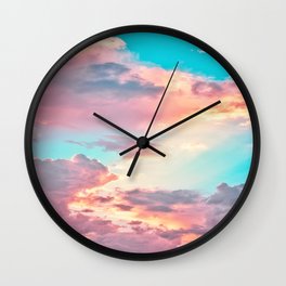 Cotton Candy Pink Clouds and Blue Sky Wall Clock