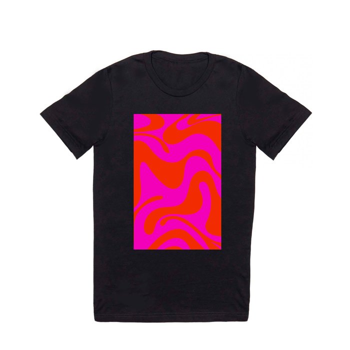 Lava Lamp - 70s Colorful Abstract Minimal Modern Wavy Art Design Pattern in Pink and Red T Shirt
