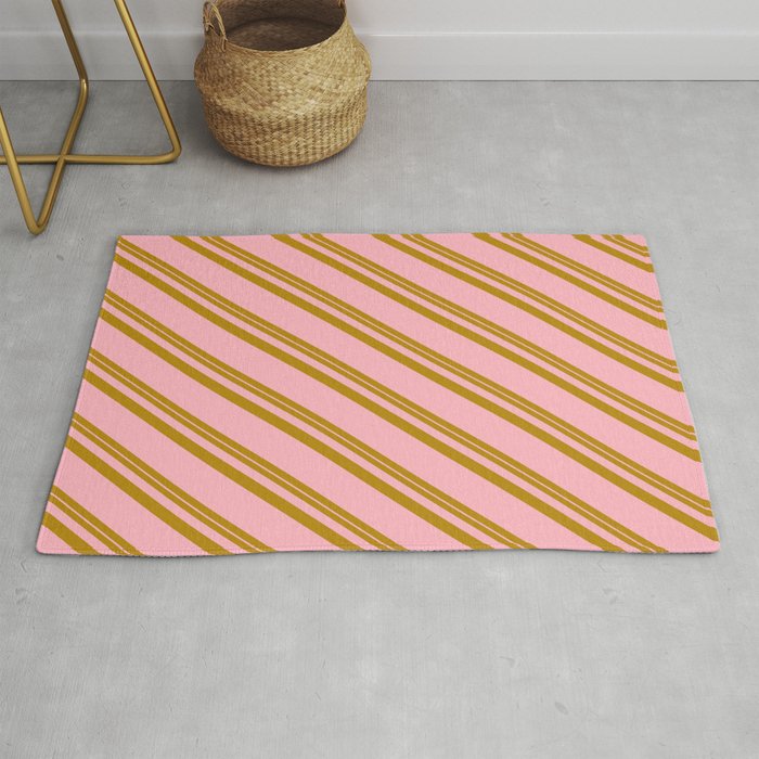 Dark Goldenrod & Light Pink Colored Striped/Lined Pattern Rug