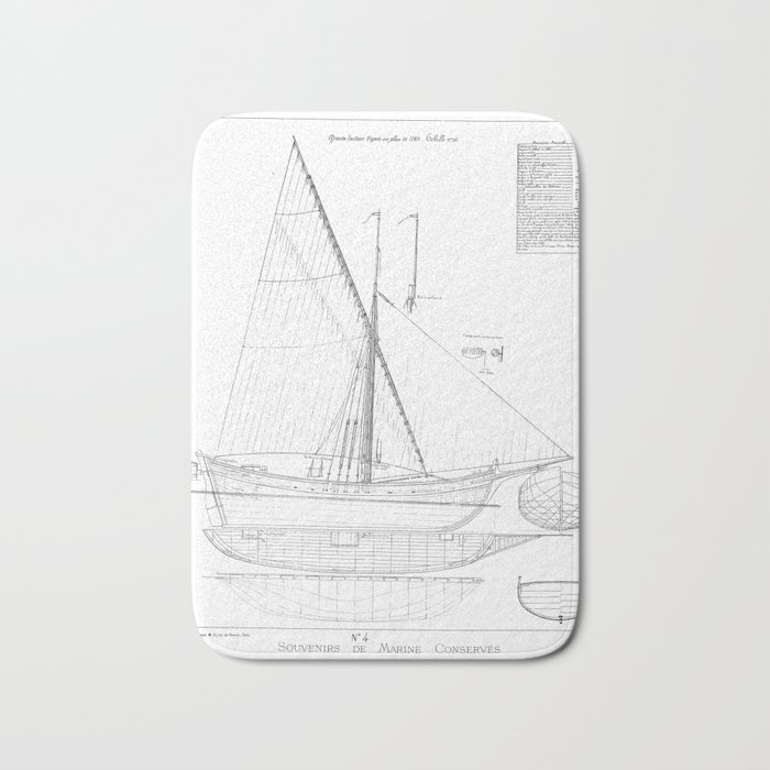 Vintage Black White Sailboat Blueprint Drawing Antique Nautical