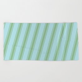 [ Thumbnail: Powder Blue and Dark Sea Green Colored Striped/Lined Pattern Beach Towel ]