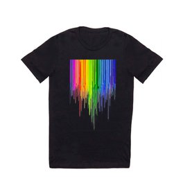 Rainbow Paint Drops on Black T Shirt