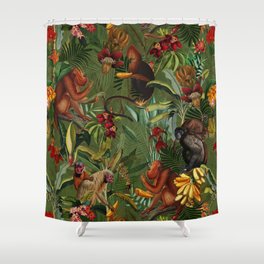 Vintage & Shabby Chic - Green Monkey Banana Jungle Shower Curtain