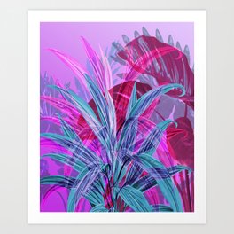 Wild Flower Leaves abstract Art Pink Blue Colorful Art Print