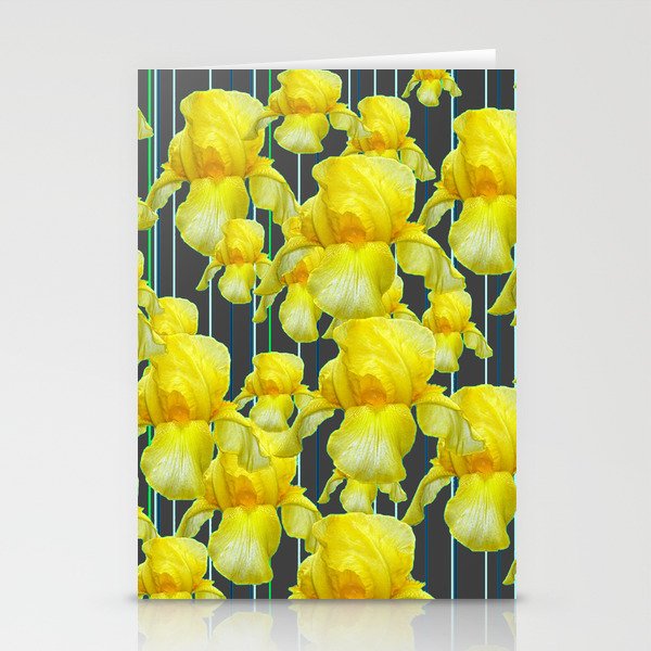 CHARCOAL GREY YELLOW IRIS GARDEN ABSTRACT Stationery Cards