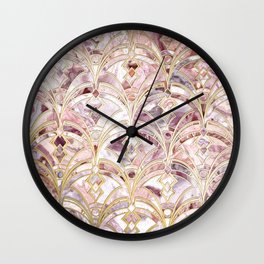 Dusty Rose and Coral Art Deco Marbling Pattern Wall Clock
