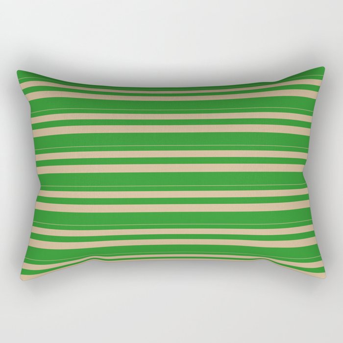 Tan & Forest Green Colored Lines Pattern Rectangular Pillow