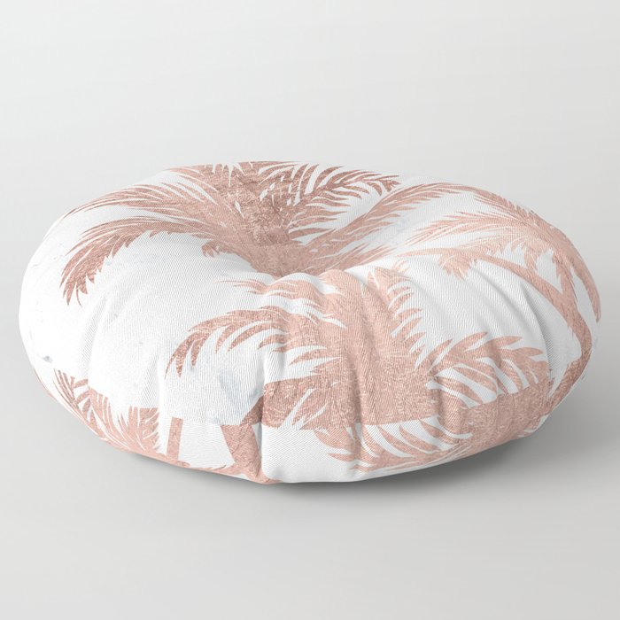 Tropical simple rose gold palm trees white marble Floor Pillow