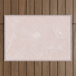 Trendy White Flowers outlines Blush Pink design Outdoor Rug