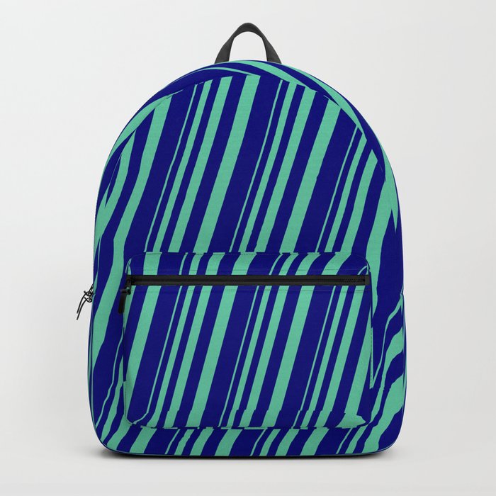 Aquamarine and Blue Colored Stripes/Lines Pattern Backpack