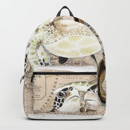 Sea Turtles Compass Map Backpack | Tropical, Turtle, Nautical, Ocean, Watercolor, Summer, Exotic, Reptile, Beach, Vacations 