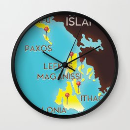 ionian Islands map Wall Clock | Travelposter, Yellow, Island, Ionian, Graphicdesign, Ithaca, Zante, Pin, Vintagetravel, Travelmap 