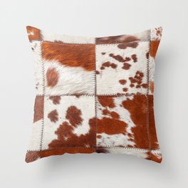 Cowhide brown and white fur patchwork Throw Pillow