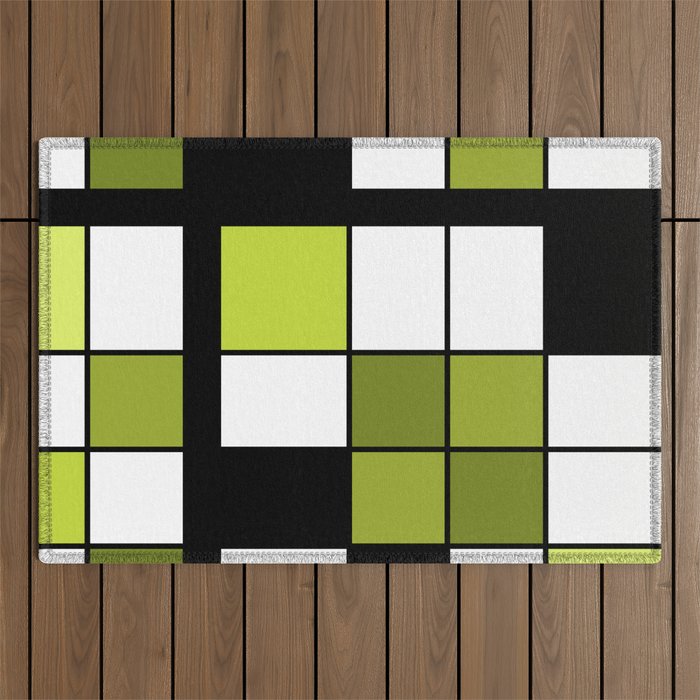 De Stijl Style Geometrical Art Chartreuse Outdoor Rug