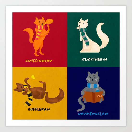 Hogwarts Cat Houses Art Print