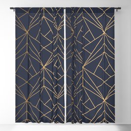 Navy blue Gold Geometric Pattern With White Shimmer Blackout Curtain