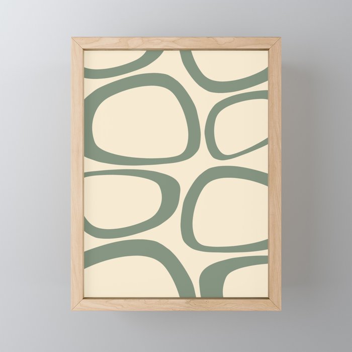 Mid Century Modern Funky Ovals Pattern Green and Cream Framed Mini Art Print