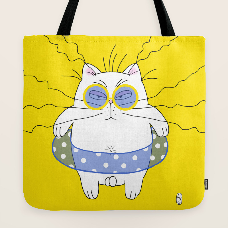Big Cat On The Beach Yellow Tote Bag By Liuyaguang Society6