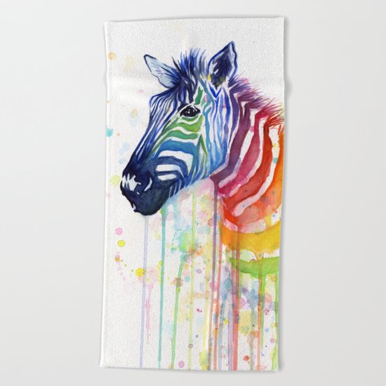 Zebra Watercolor Rainbow Animal Painting Ode to Fruit Stripes Beach Towel