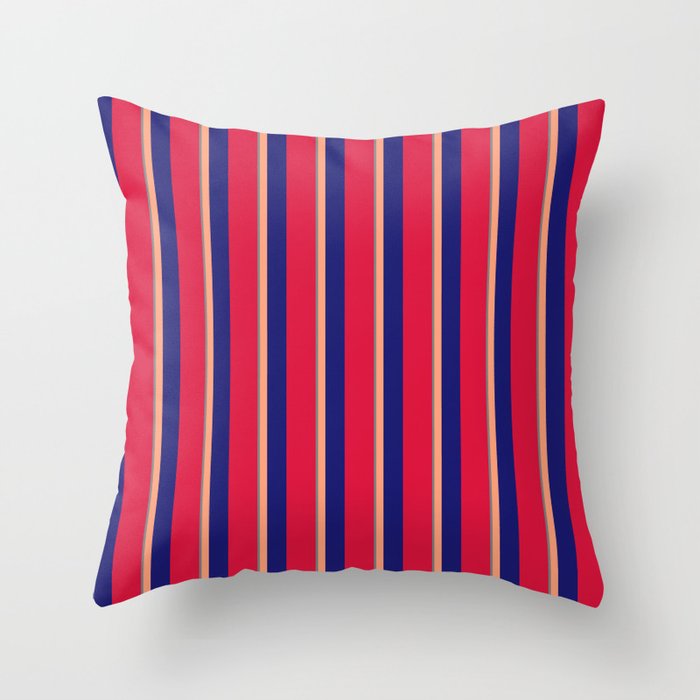 Gray, Light Salmon, Midnight Blue, and Crimson Colored Stripes Pattern Throw Pillow
