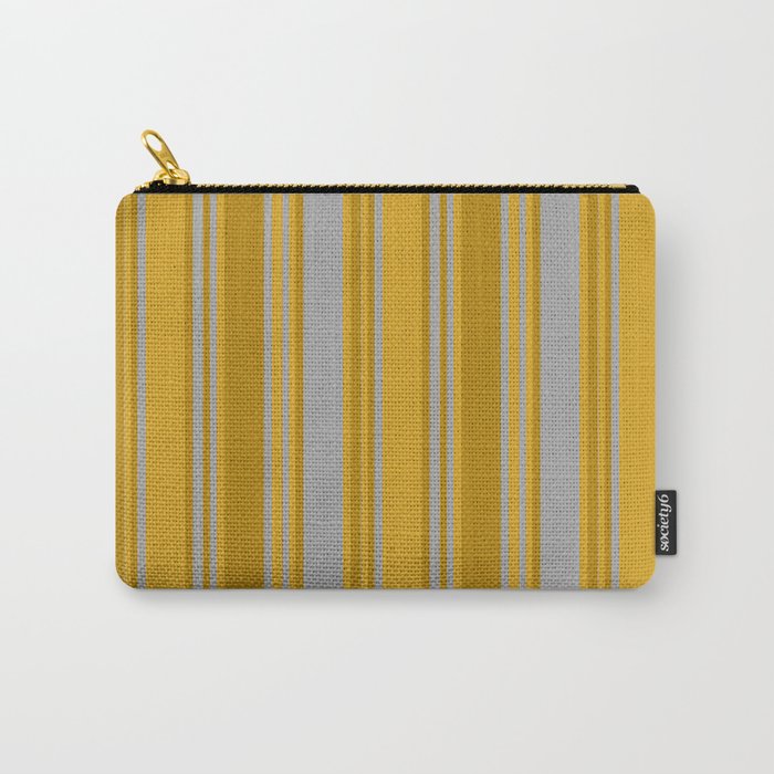 Dark Gray, Dark Goldenrod, and Goldenrod Colored Pattern of Stripes Carry-All Pouch
