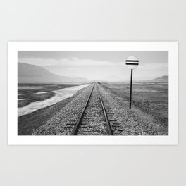 Black and White Railroad Through Salt Flats | Salar de Uyuni Bolivia  Art Print