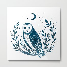Owl Moon - Blue Metal Print
