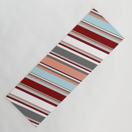 [ Thumbnail: Colorful Dim Grey, Dark Salmon, Powder Blue, Maroon & White Colored Pattern of Stripes Yoga Mat ]