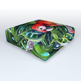 Scarlet Macaw in Rainforest Outdoor Floor Cushion | Watercolorbirds, Tropics, Watercolor, Birddesign, Macawjungle, Amazonforest, Painting, Parrotdesign, Macawparrot, Jungle 