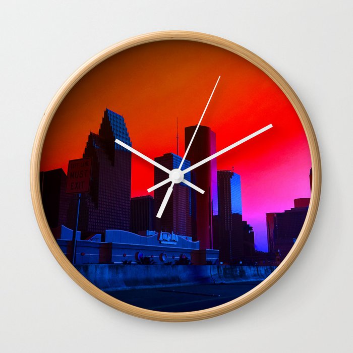 Saturated Houston Skyline Wall Clock
