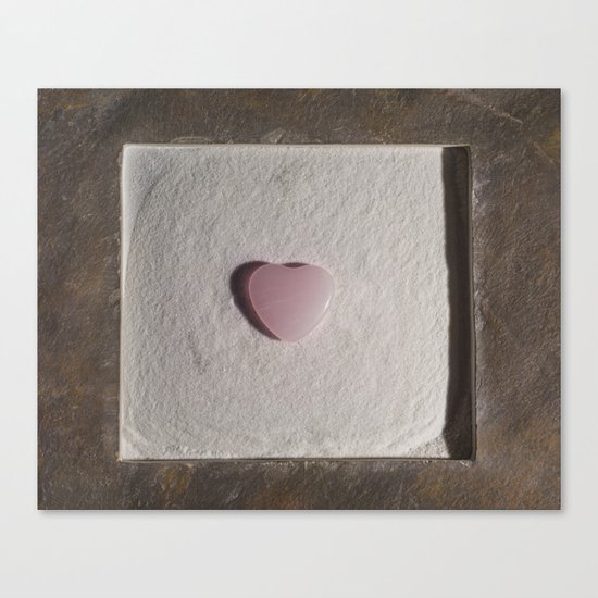 Rose Quartz heart in a zen garden Canvas Print