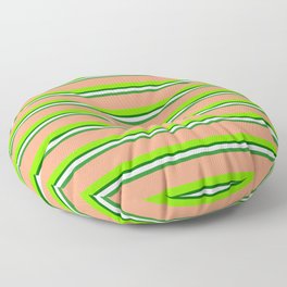 [ Thumbnail: Colorful Lavender, Forest Green, Light Salmon, Chartreuse, and Dark Green Colored Lined Pattern Floor Pillow ]