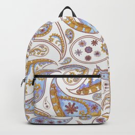 Moroccan Style Blue and Gold Paisley Pattern Backpack
