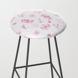 Pink Silhouettes Of Vintage Nautical Pattern Bar Stool