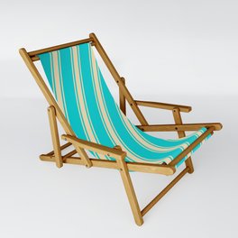 [ Thumbnail: Dark Turquoise and Tan Colored Stripes/Lines Pattern Sling Chair ]