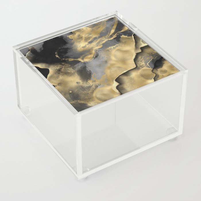 Gold and Black Modern Abstract Art Print Acrylic Box