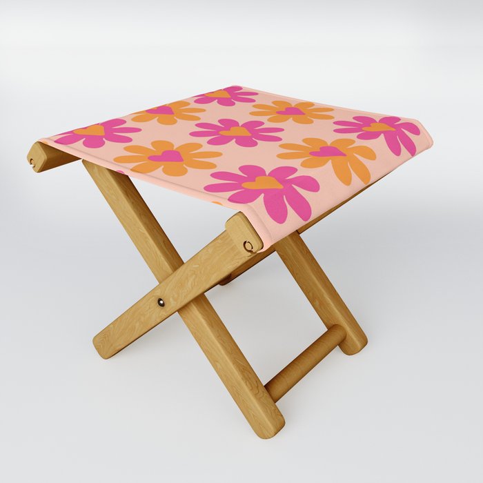 Groovy Pink and Orange Flower - Retro Aesthetic Folding Stool