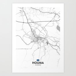 Houma, Louisiana, United States - Light City Map Art Print