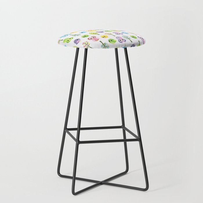 Cute funny pink yellow blue purple floral owl birds Bar Stool