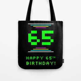 [ Thumbnail: 65th Birthday - Nerdy Geeky Pixelated 8-Bit Computing Graphics Inspired Look Tote Bag ]