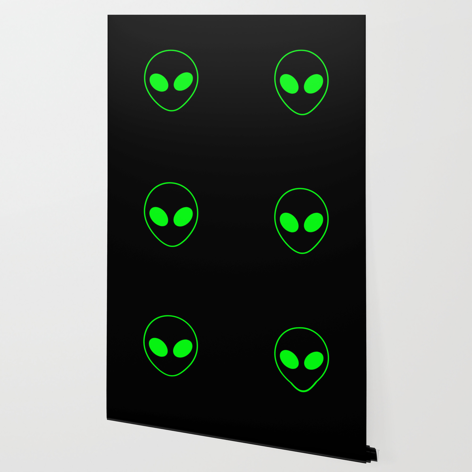 Bright Neon Green Alien Head On Black Wallpaper By Podartist Society6