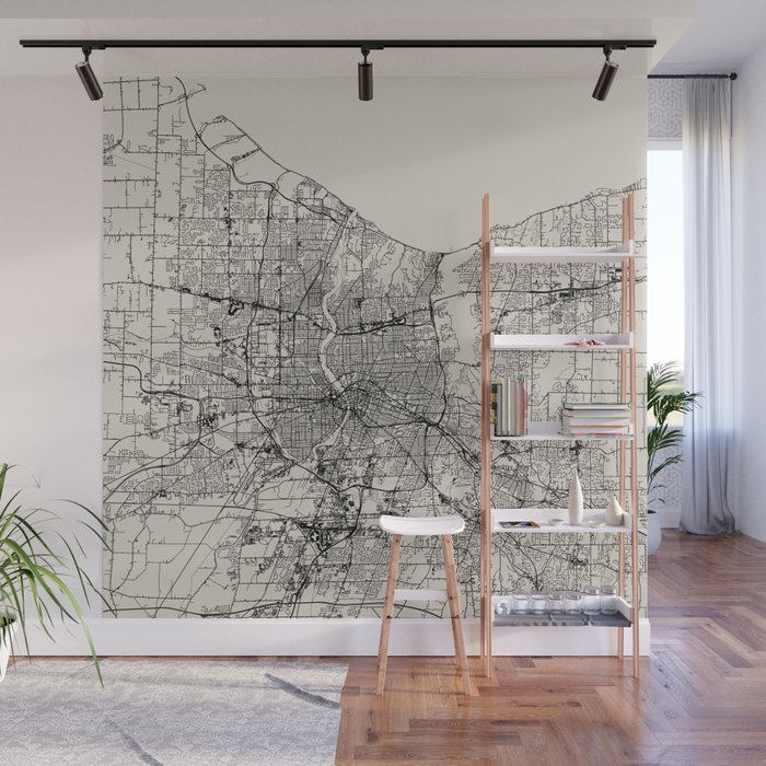 Rochester USA - Black and White City Map Wall Mural