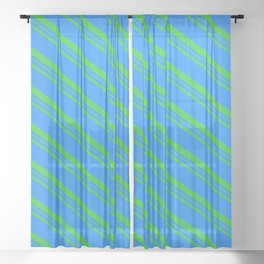 [ Thumbnail: Blue & Lime Green Colored Pattern of Stripes Sheer Curtain ]