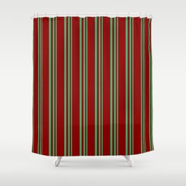 [ Thumbnail: Sea Green & Dark Red Colored Stripes/Lines Pattern Shower Curtain ]