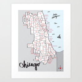 Illustrated Map of Chicago Neighborhoods Art Print